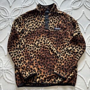 Lands End T Snap Fleece Pullover Size Small Brown Animal Print